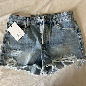 Distressed Denim Shorts - Blue